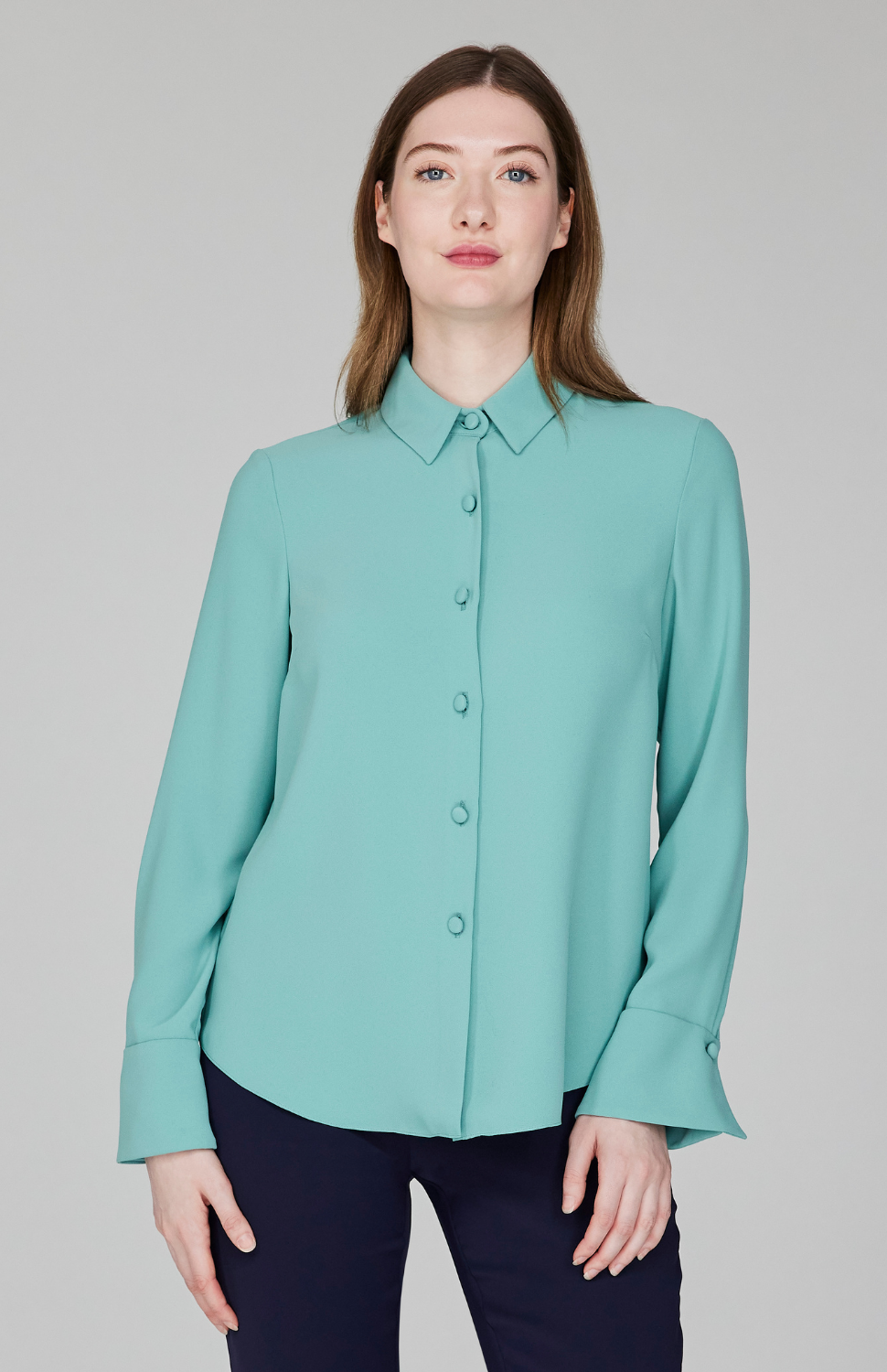 Lustrous Crepe Tailored Button Down Shirt