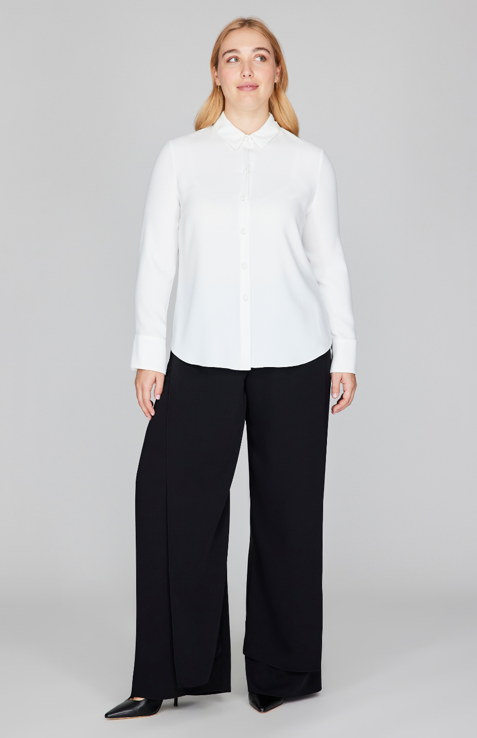 Lustrous Crepe Tailored Button Down Shirt
