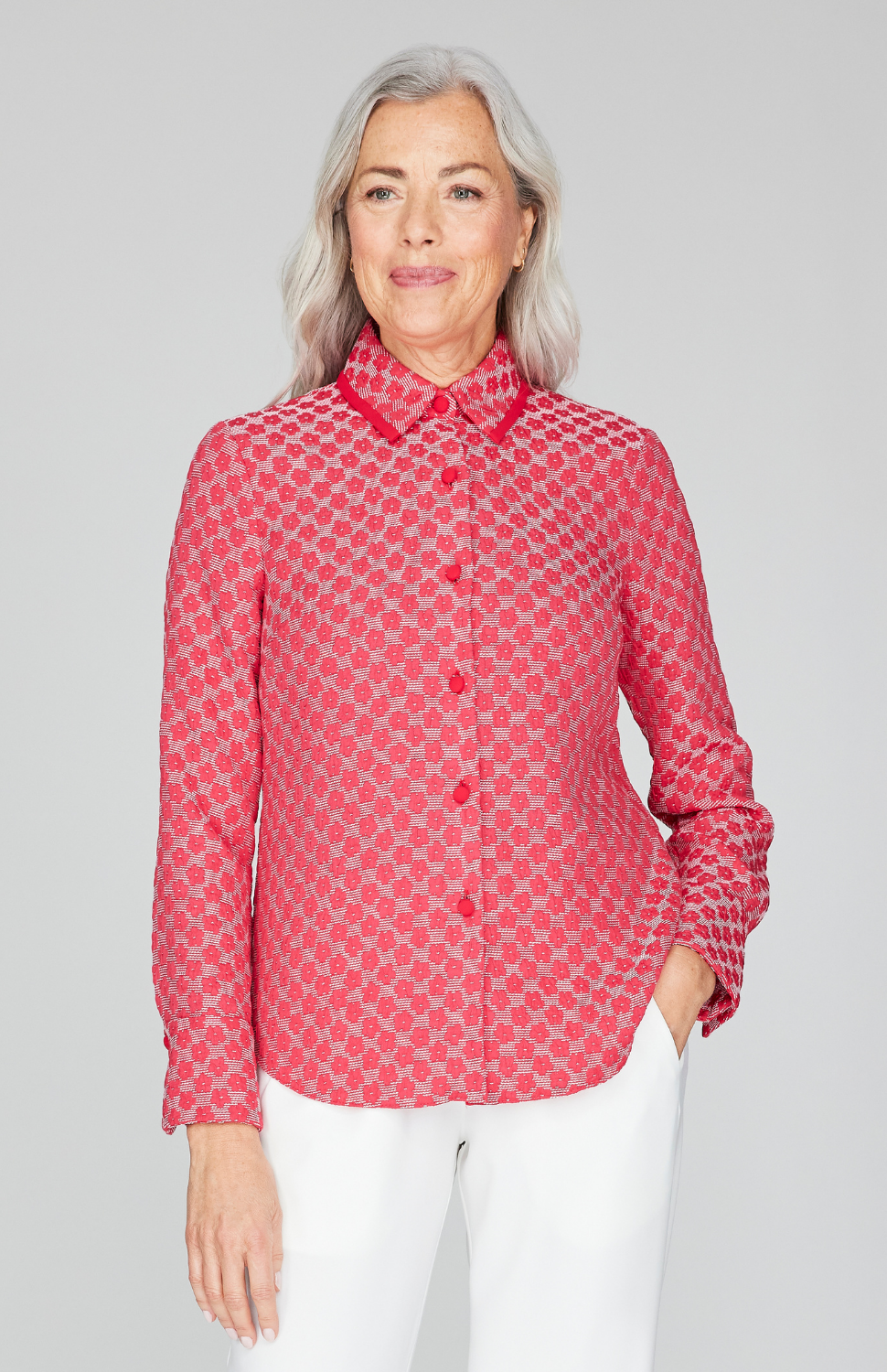 Textured Floral Jacquard Collared Tailored Shirt