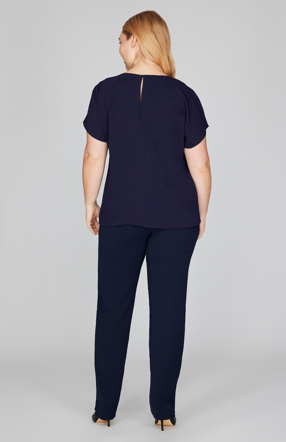 Lustrous Crepe Essential Narrow Leg Pant w/Flat Front & Back Elastic