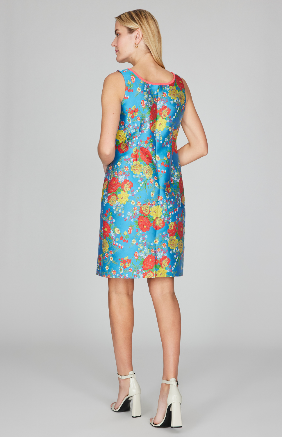 Summer Blooms Jacquard Scoop Neck Sheath Dress