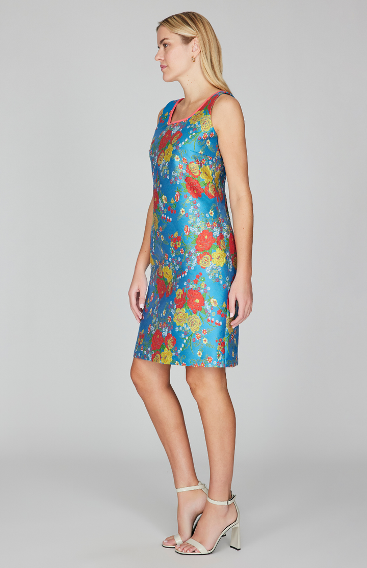 Summer Blooms Jacquard Scoop Neck Sheath Dress