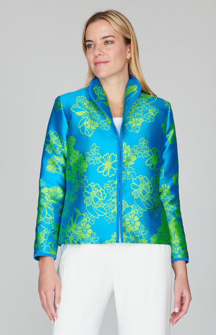 Graphic Flora Jacquard Wing Collar Jacket