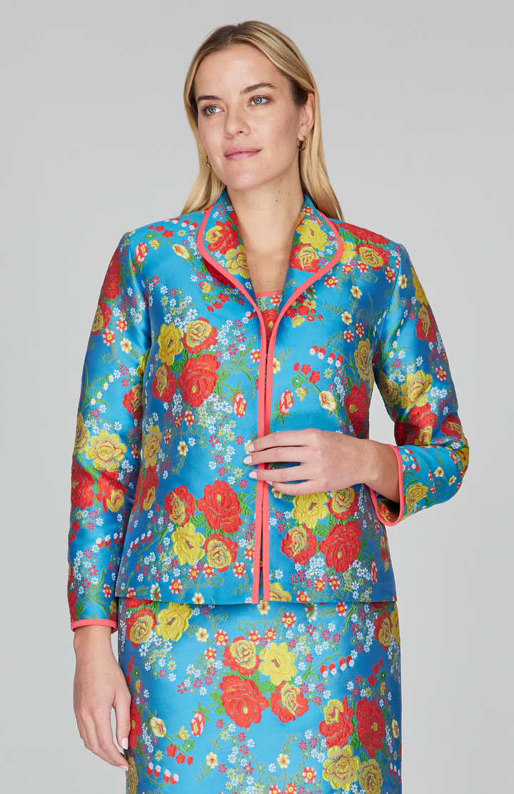 Summer Blooms Jacquard Wing Collar Jacket
