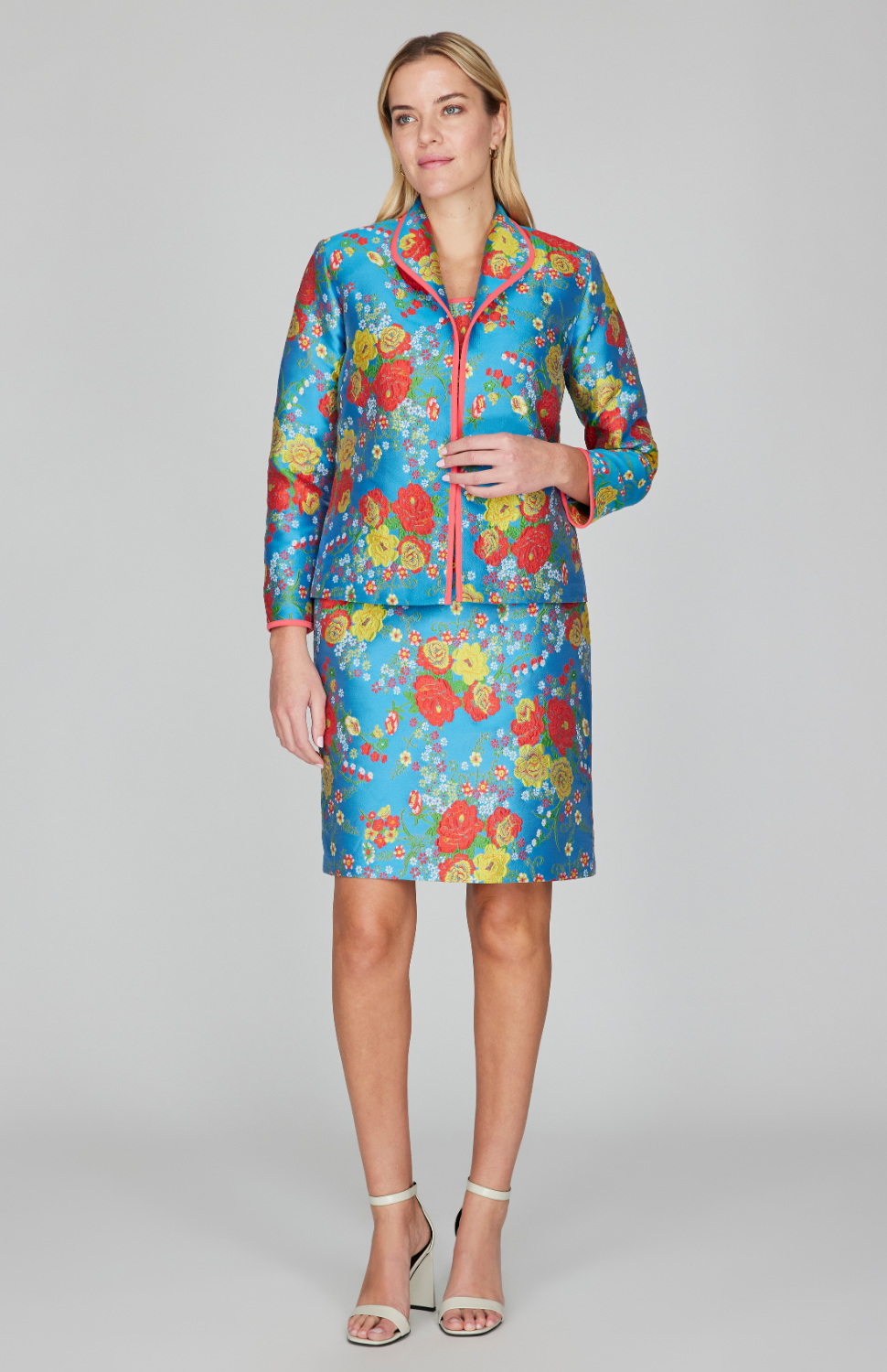Summer Blooms Jacquard Scoop Neck Sheath Dress