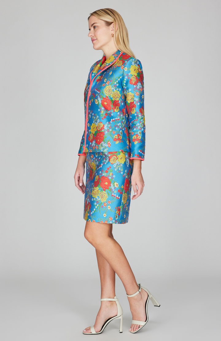 Summer Blooms Jacquard Wing Collar Jacket