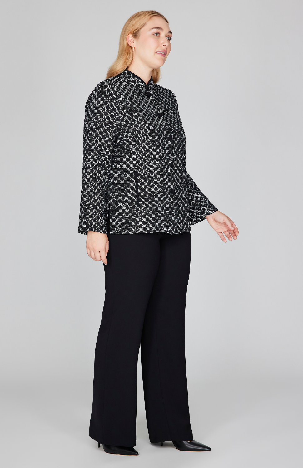 Textured Floral Jacquard Mandarin Collar Jacket