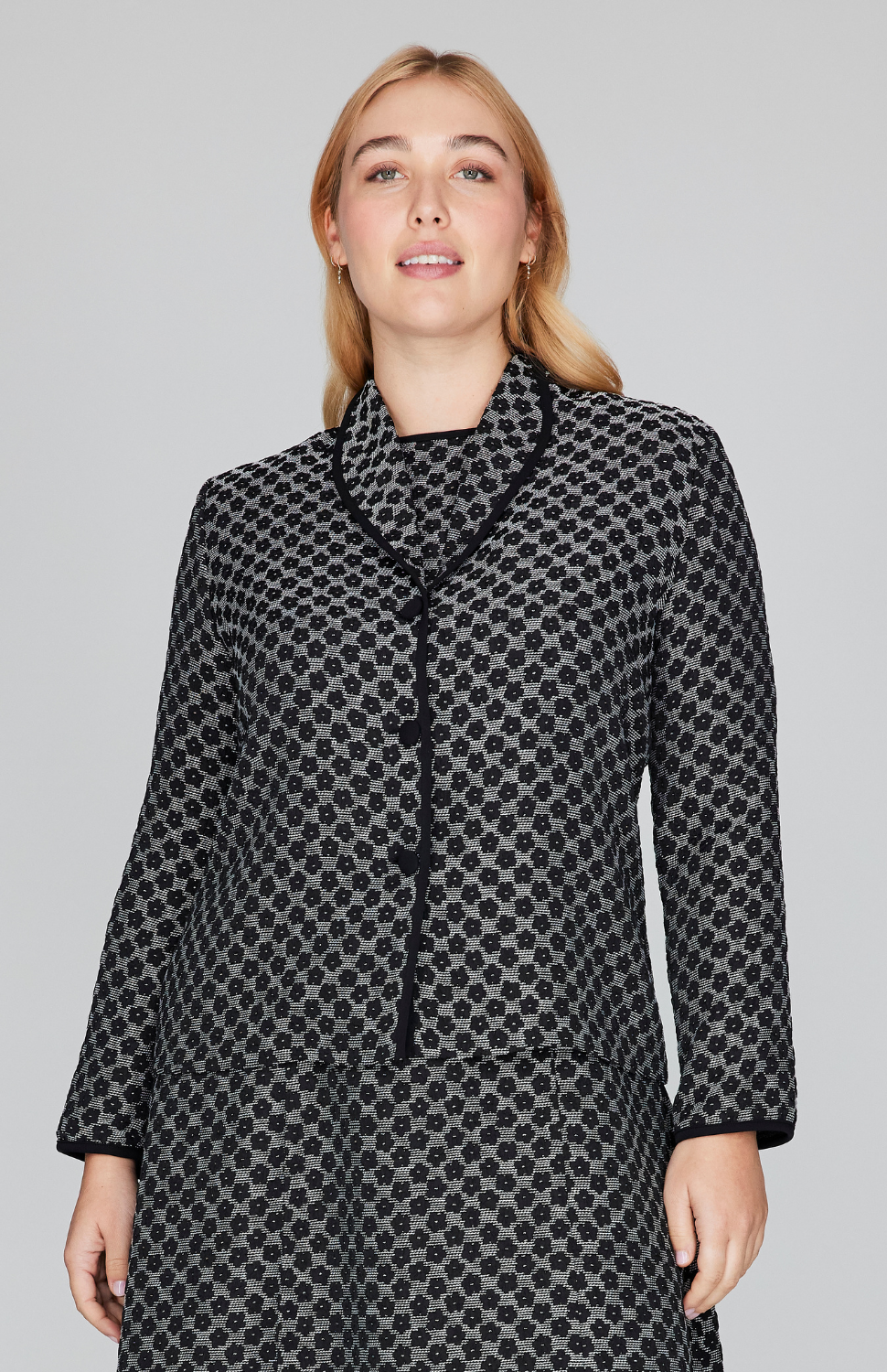 Textured Floral Jacquard Wing Collar Jacket