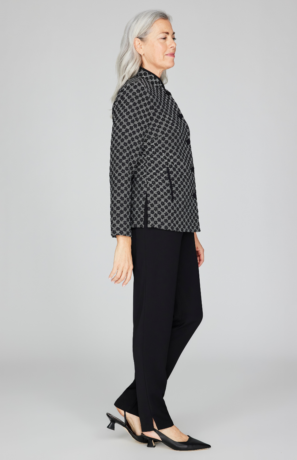 Textured Floral Jacquard Mandarin Collar Jacket