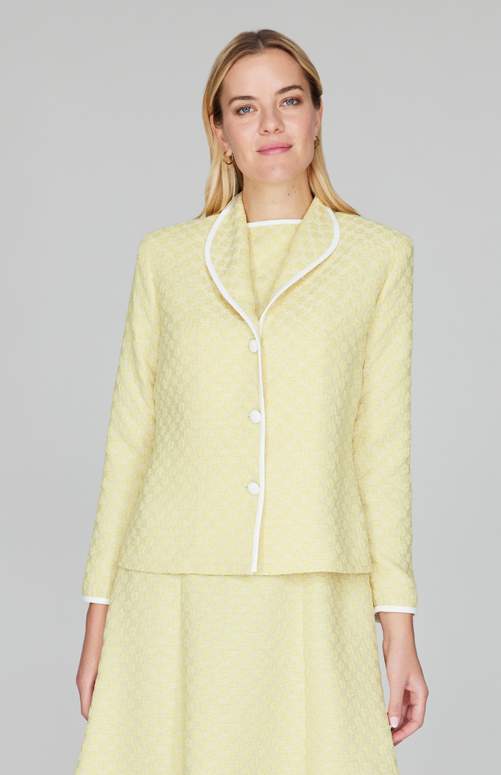Textured Floral Jacquard Wing Collar Jacket