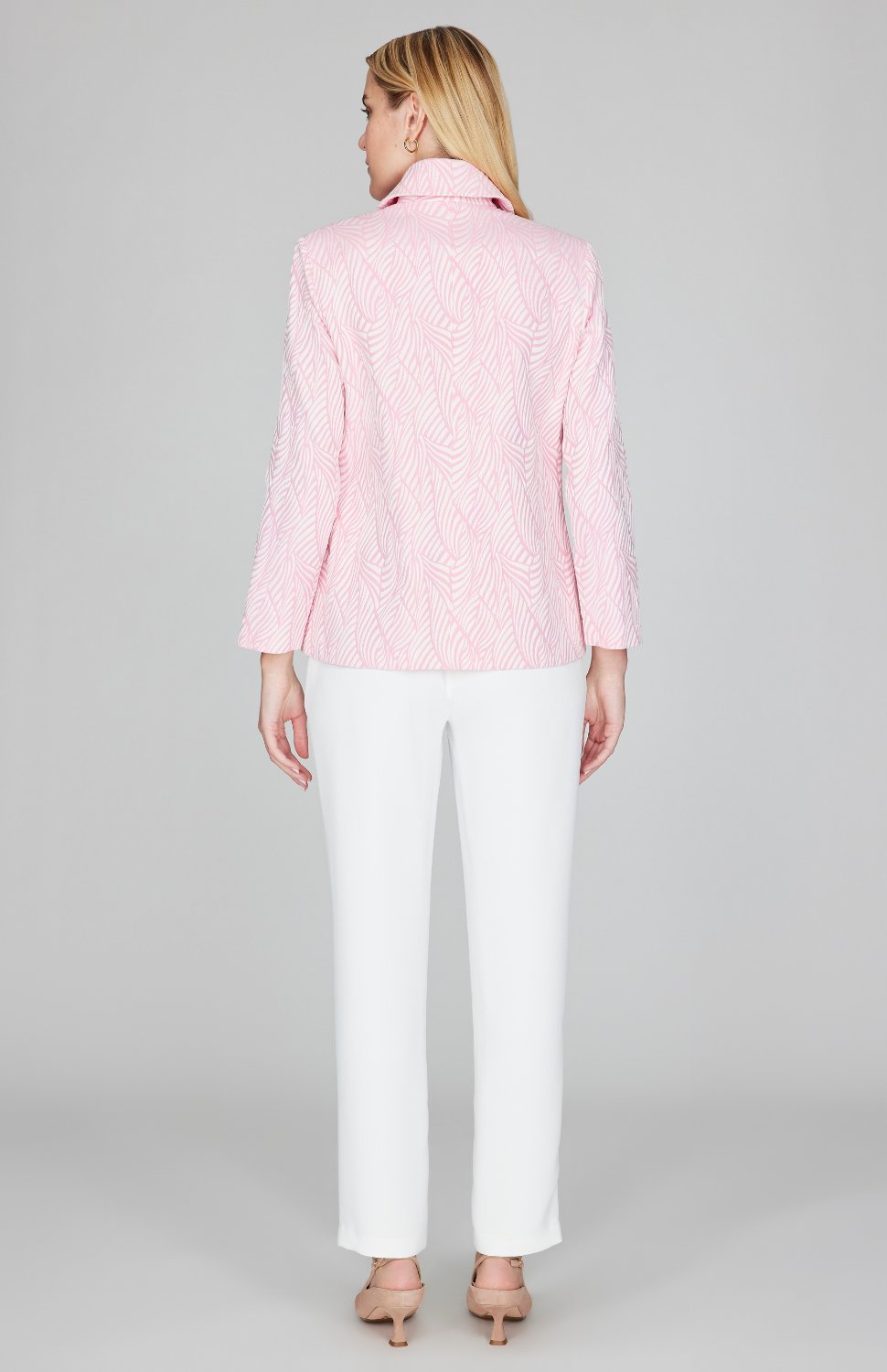 Tonal Botanic Stretch Jacquard Zip Front Collared Jacket