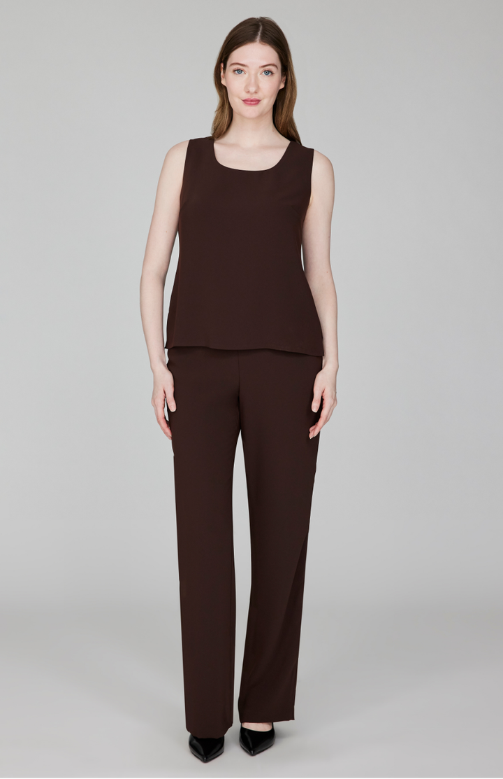 Lustrous Crepe Essential Straight Leg Pant w/Flat Front & Back Elastic