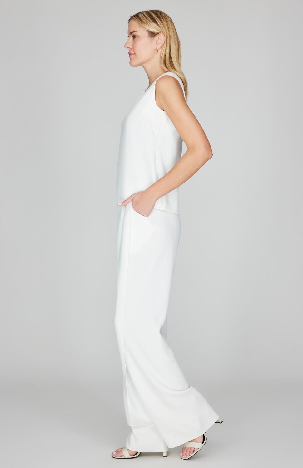 Lustrous Crepe Overlap Pant w/ Back Elastic