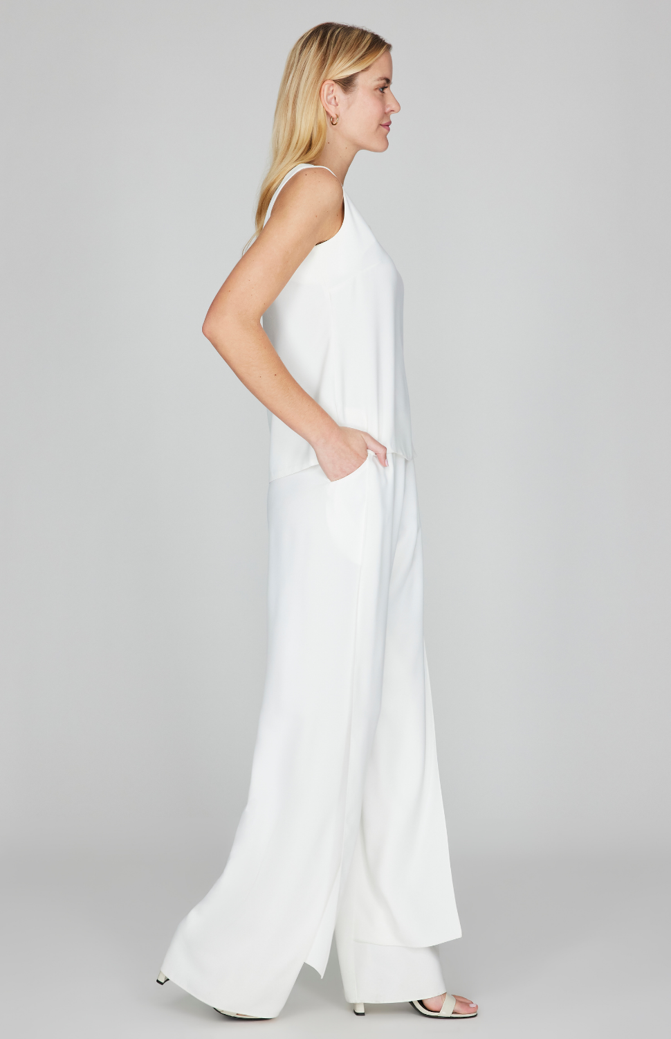 Lustrous Crepe Overlap Pant w/ Back Elastic