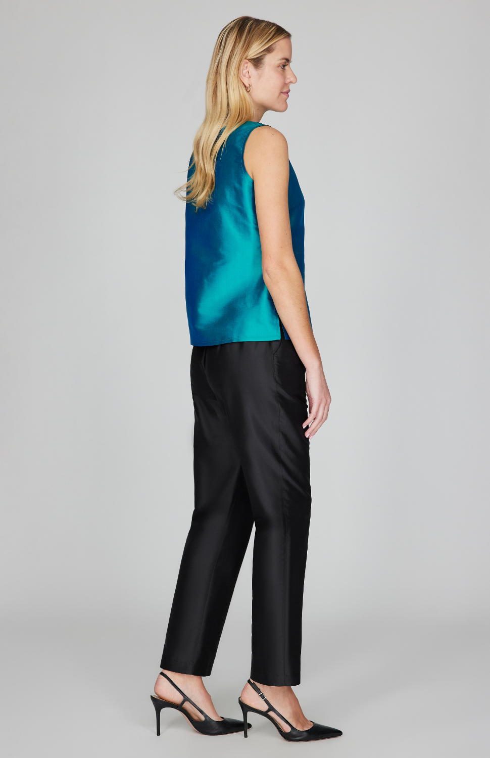 Silk Shantung Narrow Crop Pant w/ Pockets