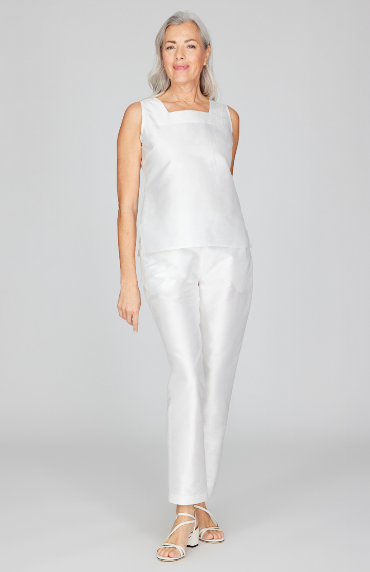 Silk Shantung Narrow Crop Pant w/ Pockets