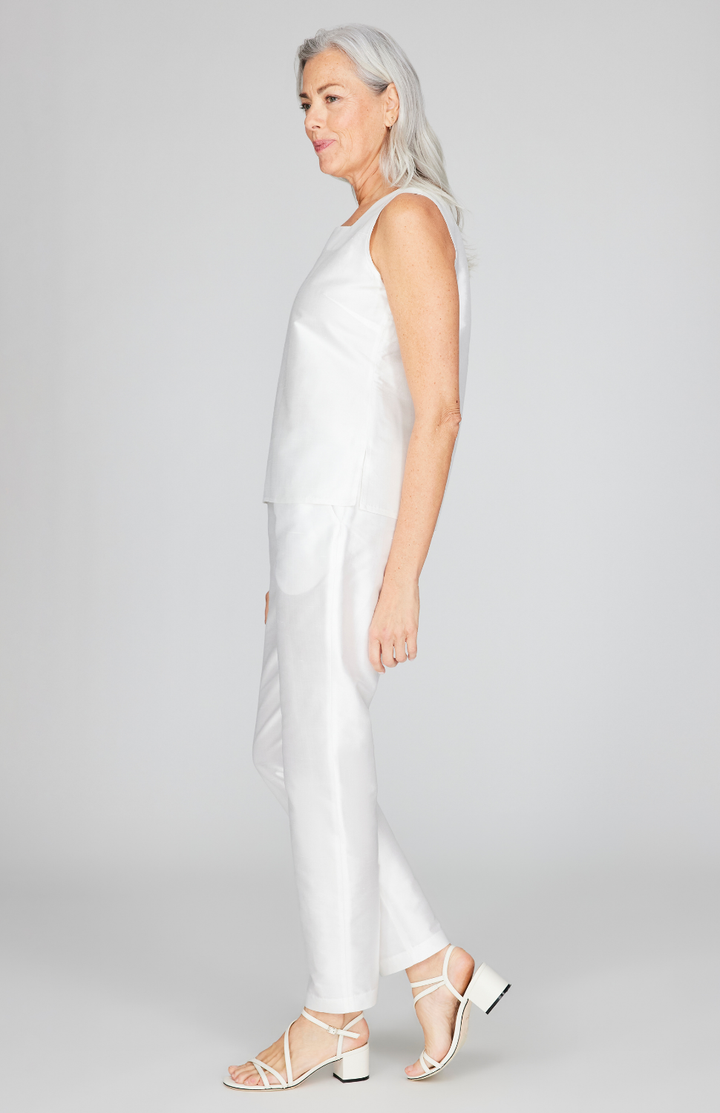 Silk Shantung Narrow Crop Pant w/ Pockets