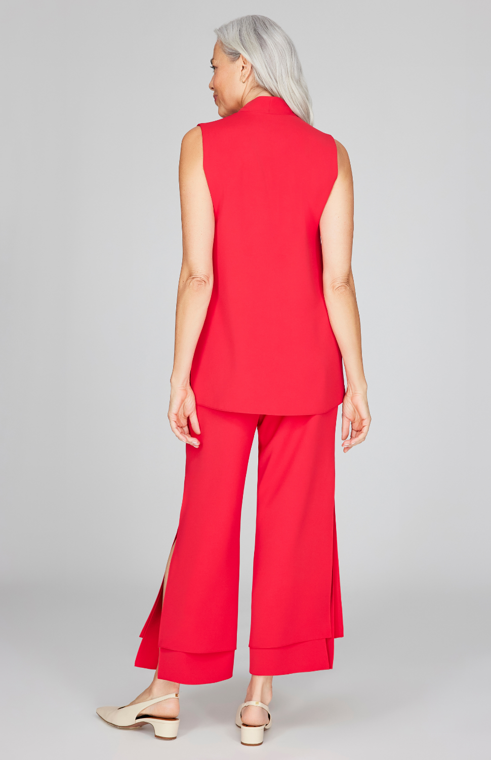 Lustrous Crepe High Neck Double Layer Tank