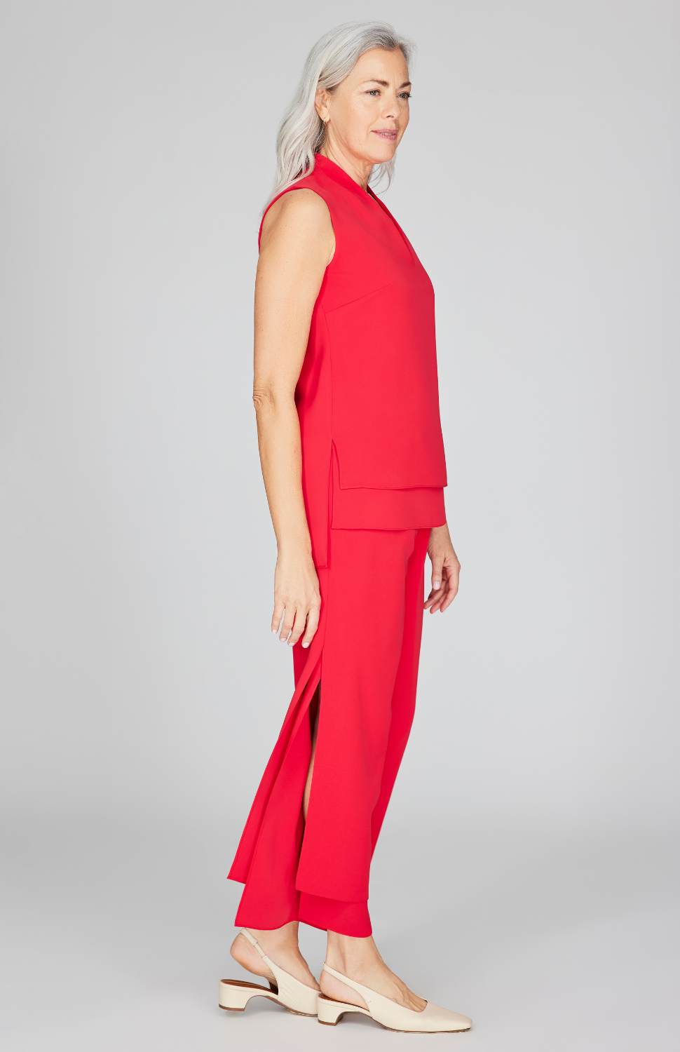 Lustrous Crepe High Neck Double Layer Tank
