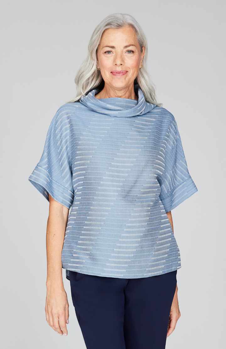 Diagonal Stripe Shirting Cowl Neck Tunic