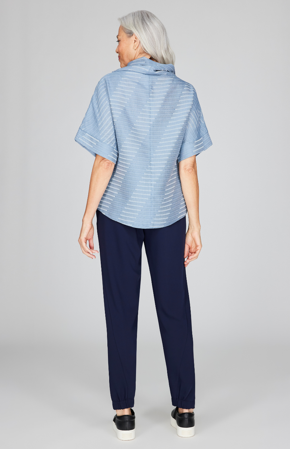Diagonal Stripe Shirting Cowl Neck Tunic