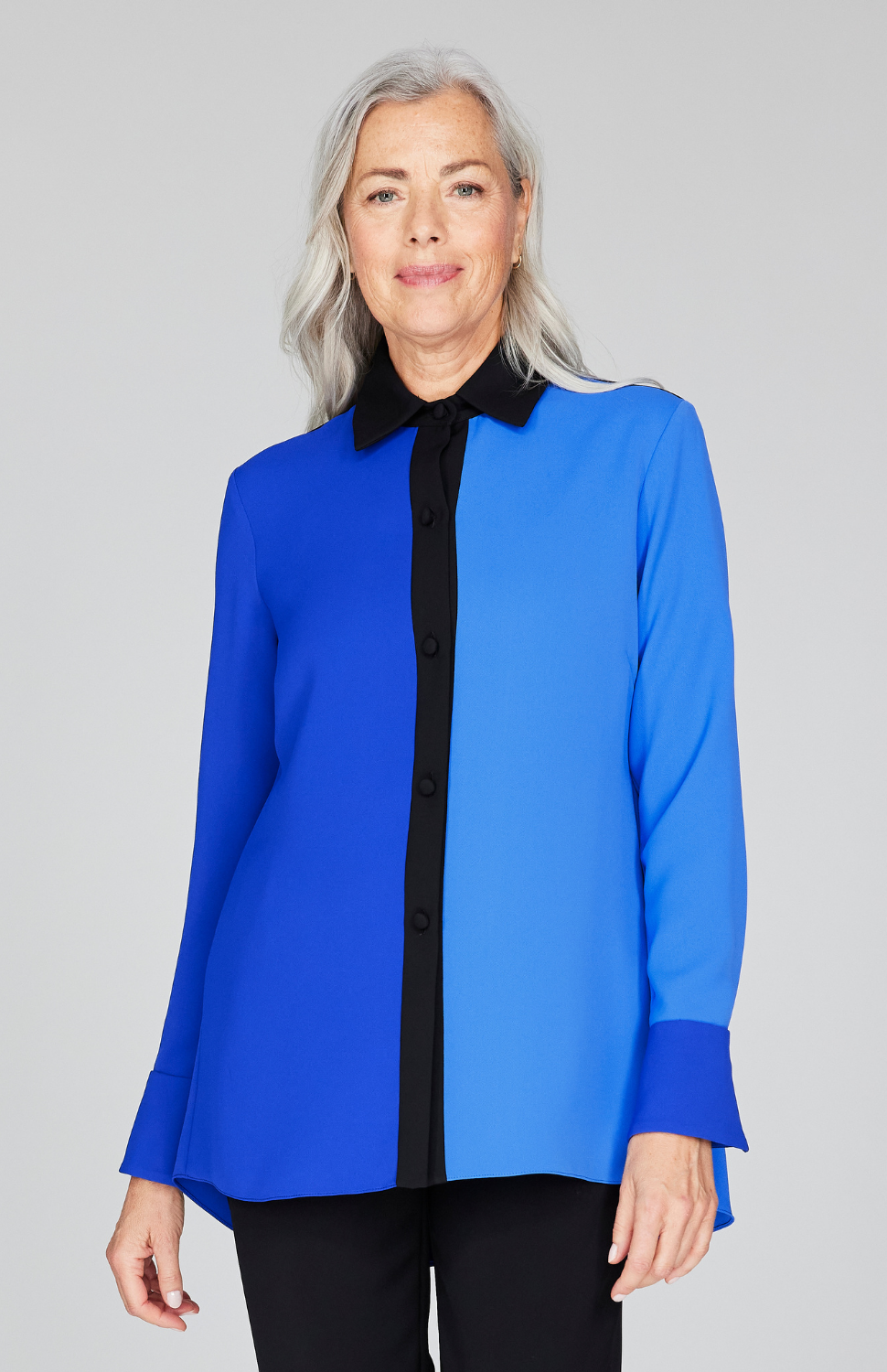Lustrous Crepe Back Overlap Shirt - Ultramarine 2