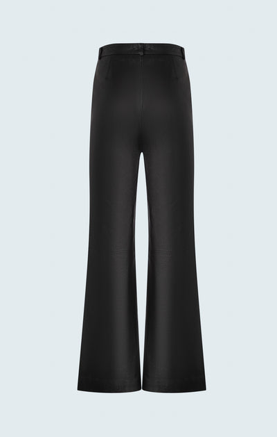 Straight leg leather trousers with cut at hem