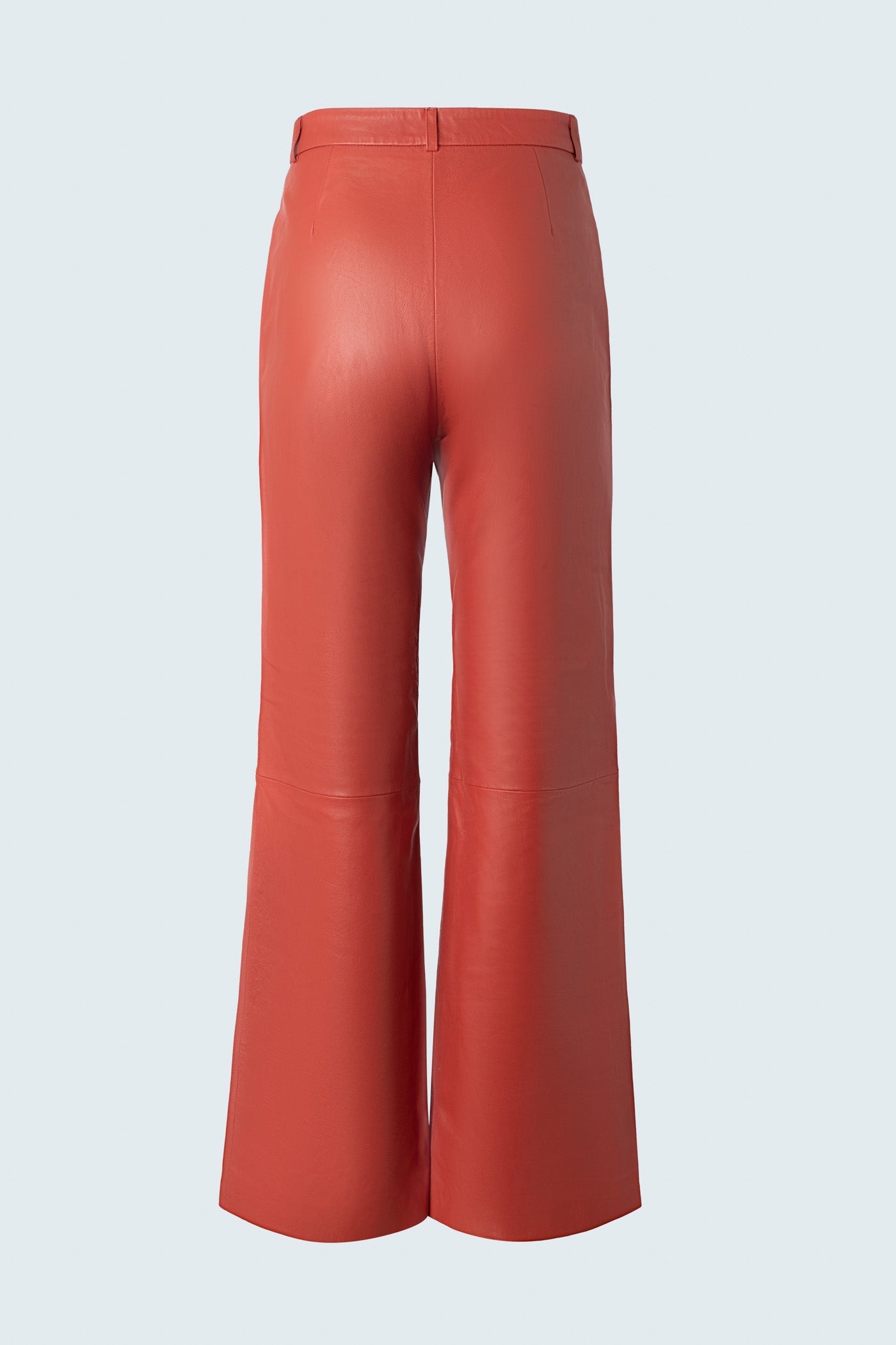 Straight leg leather trousers with cut at hem