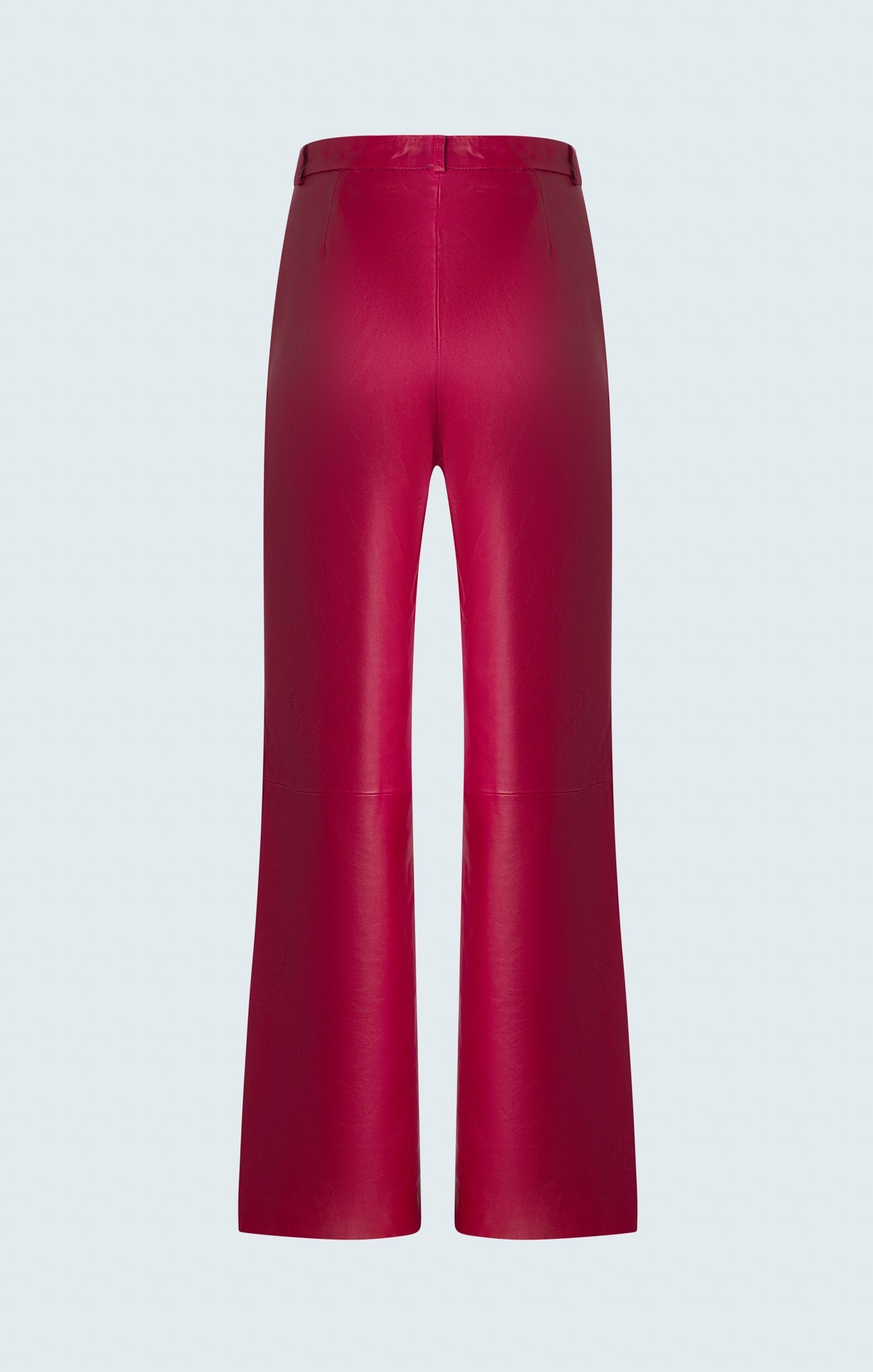 Straight leg leather trousers with cut at hem