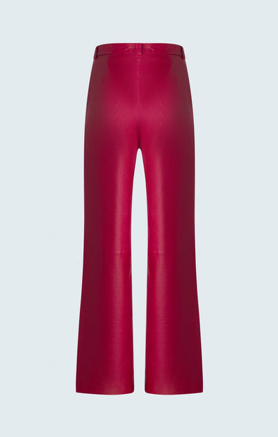 Straight leg leather trousers with cut at hem