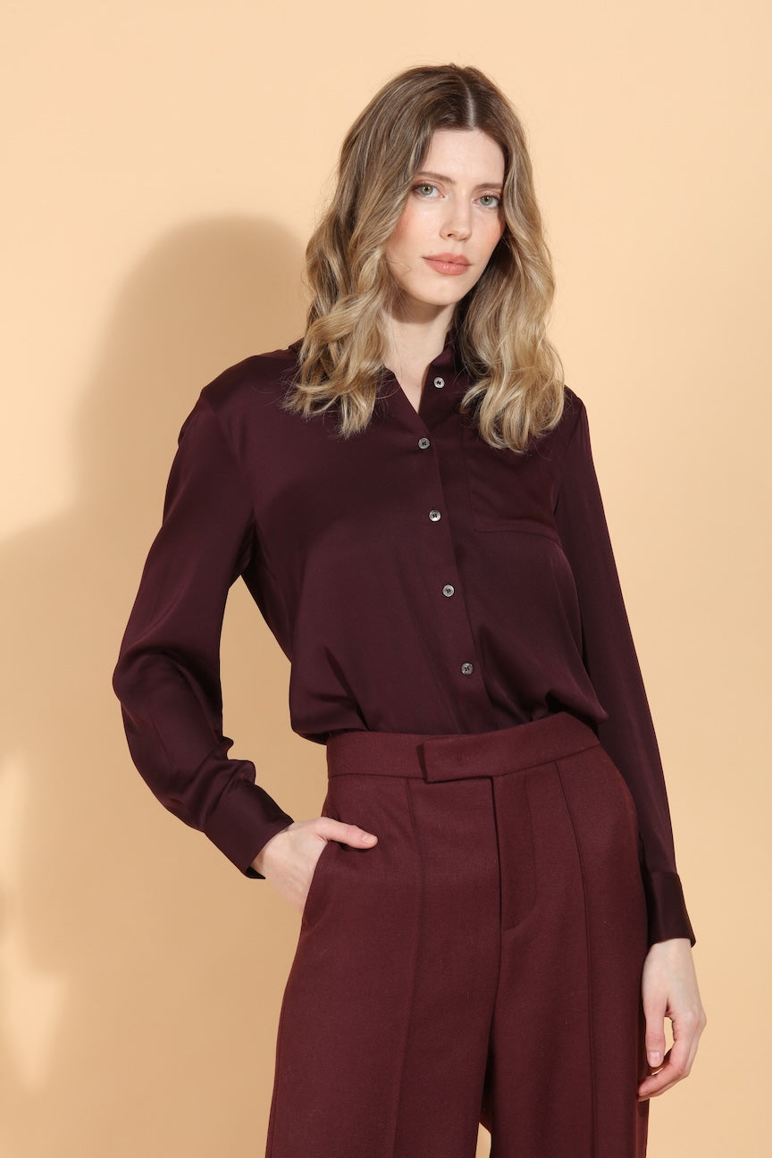 Button Down Silk Shirt with Pocket
