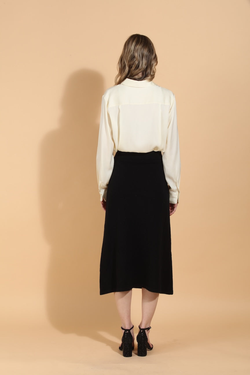 Merino Wool Knit Skirt with Embroidery & Appliqué