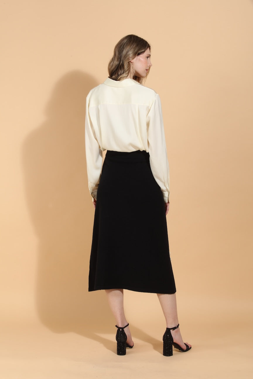Merino Wool Knit Skirt with Embroidery & Appliqué