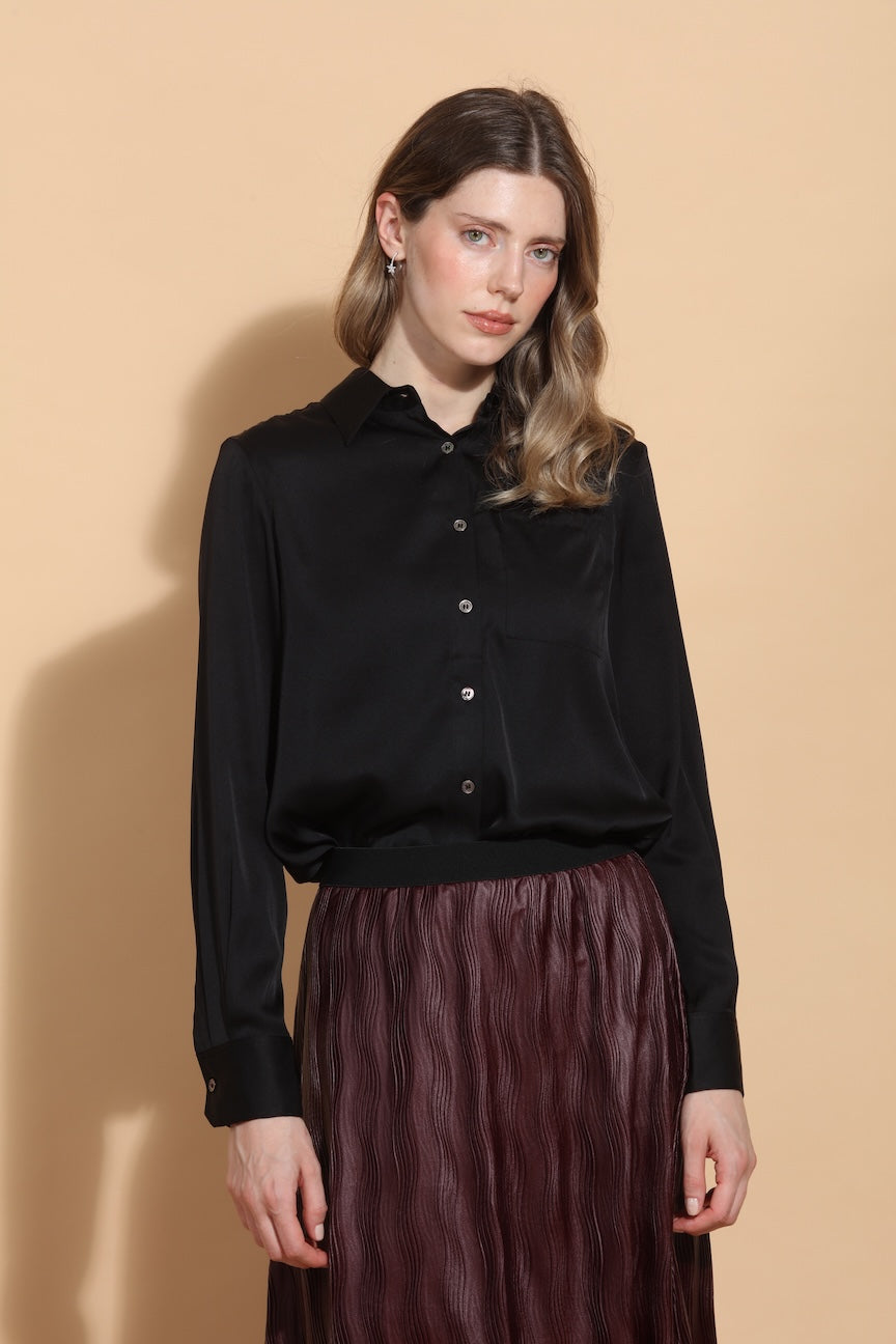 Button Down Silk Shirt with Pocket