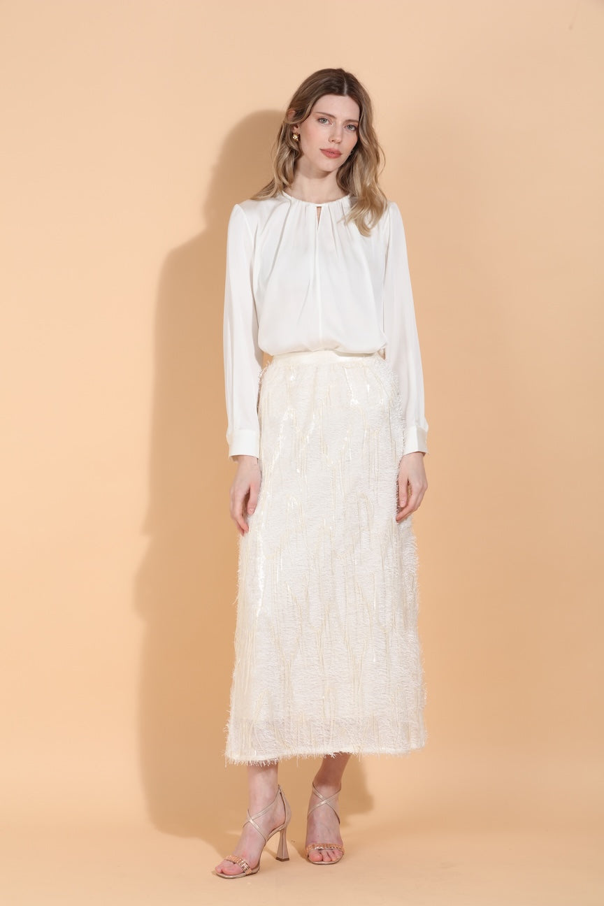 Eyelash Textured Midi Skirt with Sequin Embellishment
