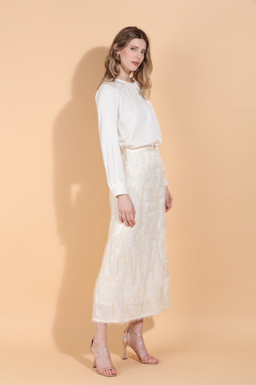 Eyelash Textured Midi Skirt with Sequin Embellishment