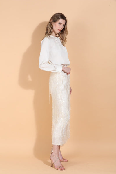 Eyelash Textured Midi Skirt with Sequin Embellishment