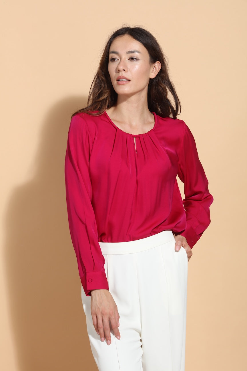 Draped Neck Silk Blouse