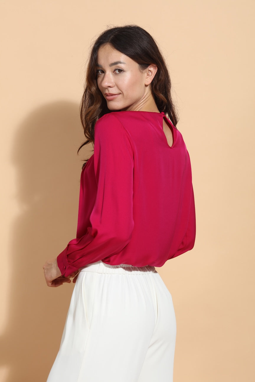 Draped Neck Silk Blouse