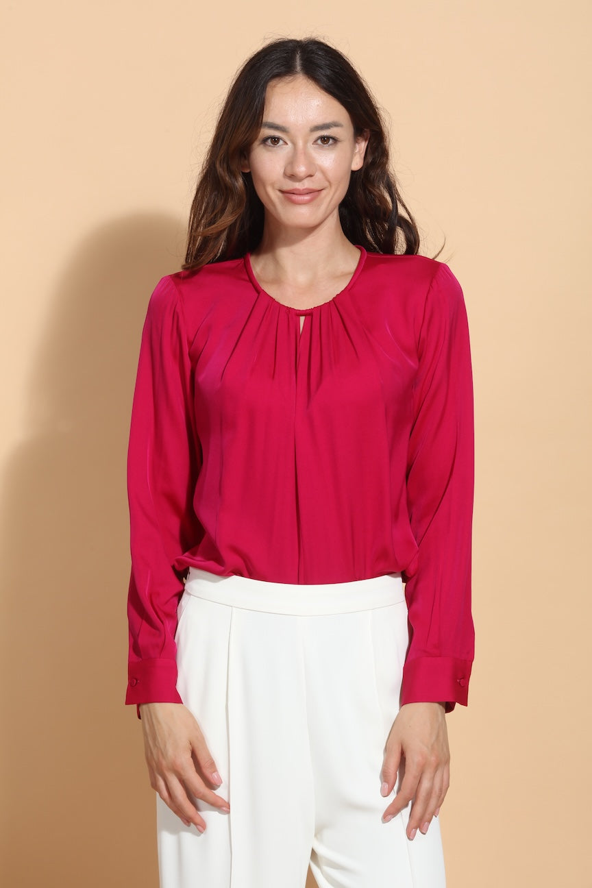Draped Neck Silk Blouse