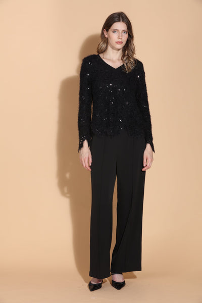 Sequin Flower V-Neck Top