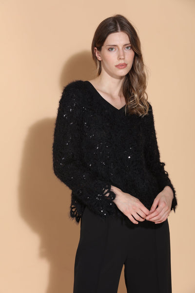 Sequin Flower V-Neck Top