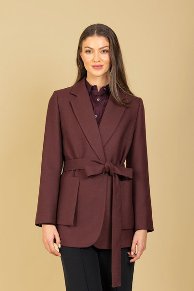 Belted Short Coat with Patch Pockets