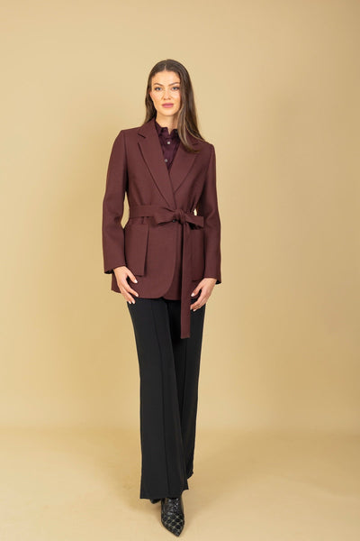 Belted Short Coat with Patch Pockets