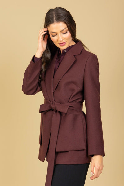Belted Short Coat with Patch Pockets