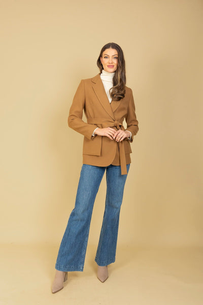 Belted Short Coat with Patch Pockets