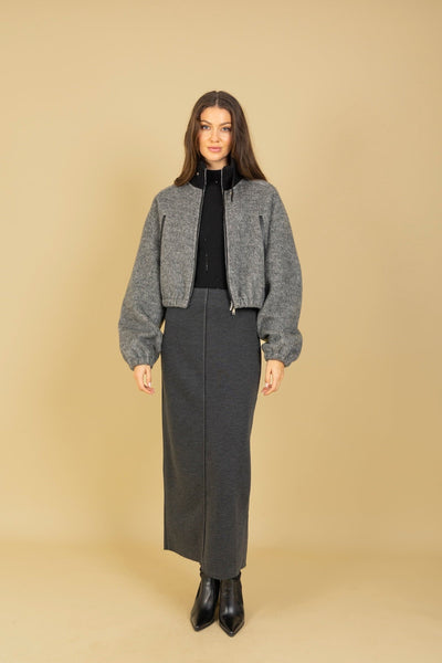 Raw Hem Ponte Midi Skirt with Back Slit