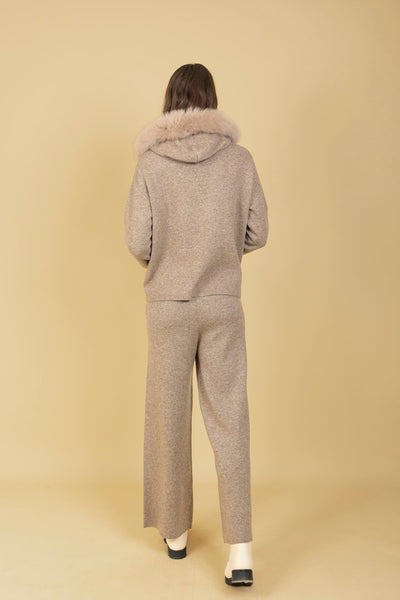 Wool Blended Straight Leg Knit Sweatpants in Khaki