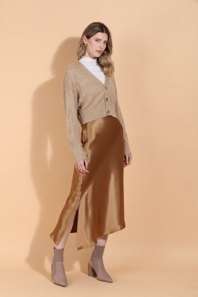 Cable Knit Short Cardigan With Sequins