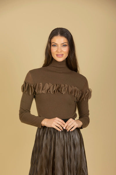 100% Merino Wool Turtle Sweater with Appliqué